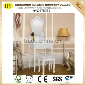 Custom Cheap Small Bedroom Wooden Mini Malist Dressing Table Set With Mirror and Stool thumbnail-1