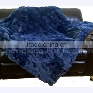 CX-D-66E Real Fur Luxury Patchwork Rex Rabbit Fur Blanket/Fur Rug thumbnail-1