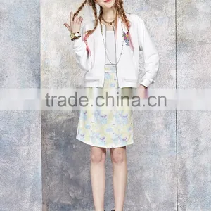 Slim Fit Fancy Printed Custom White Bomber Baseball Jacket for Women thumbnail-4