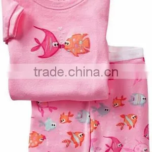 Girls Pink Cute Fish Pattern Pajamas Sets Baby Cotton Short Sleeve Sleep Wear Summer Pyjamas thumbnail-1