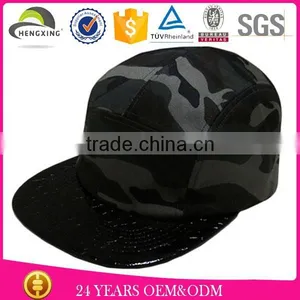 Camouflage Flat Brim Hat Custom Leather Brim Camouflage Cap thumbnail-1