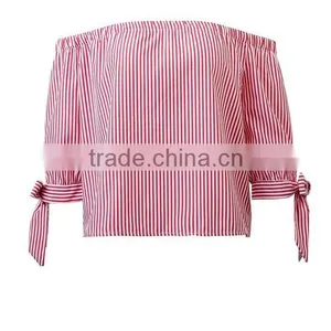 Runwaylover EY2331B New Design 2017 Ladies Fashion Off-Shoulder Stripe Blouse thumbnail-3