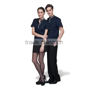 Juqian 2016 Custom Factory Price Latest Stylish Navy Cheap Short Sleeve Summer Unisex Hotel Staff Uniform Designs in China thumbnail-5
