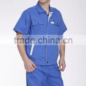 Unisex Blue Polyester Cotton Summer Short Sleeve Work Uniform thumbnail-2