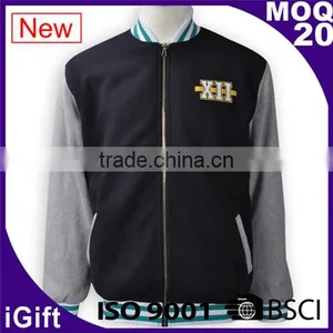 Men Wholesale Satin Wool With Black Leather Sleeves Custom Bomber Varsity Jacket thumbnail-1