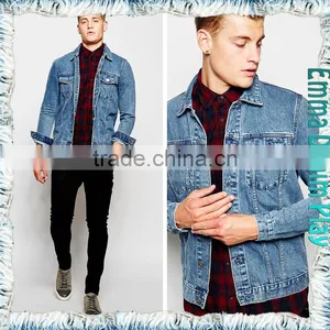 Mens Punk Spike Studded Shoulder Blue Denim Jacket thumbnail-4