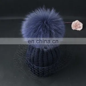 Winter Fashion Real Big Fox Fur Pom Pom Weaven Hats With Jacobs thumbnail-2