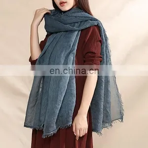 Flax Material Solid Color Yarn Women Cape Classic Oblong Women Scarves thumbnail-1