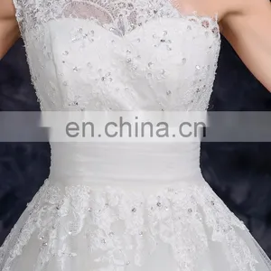 One Shoulder Tulle French Lace Bridal Dresses Elegant Beaded Weeding Dresses thumbnail-4