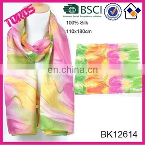 HIGH QUALITY LADY TIE DYED CUSTOM MADE SILK DIGITAL PRINTED SCARF thumbnail-1