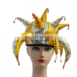 MCH-1188 Party Carnival Funny Velvet Wholesale Adult Yellow White Sequin Joker Hat With Bells thumbnail-1