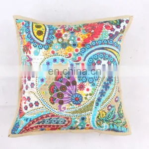 White Floral Indoor & Outdoor-Indian Kantha Cushion Covers Indian Hand-stitched Kantha Pillow Kantha Pillow Covers Art thumbnail-1