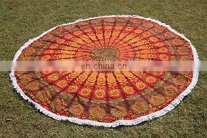 Indian Beach Multi Color Throw Hippie Yoga Mat Round Mandala Towel Bliss Products thumbnail-1