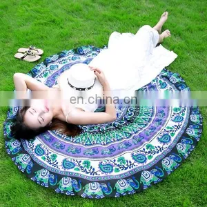 Beautiful Dropshipping Good Quality Printed Elephant and Flower Pattern Round Summer Bath Towel Sand Beach Towel thumbnail-1
