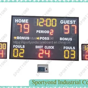Electronic Digital Scoreboard for Basketball Game and 24 Seconds Shot Clock thumbnail-1