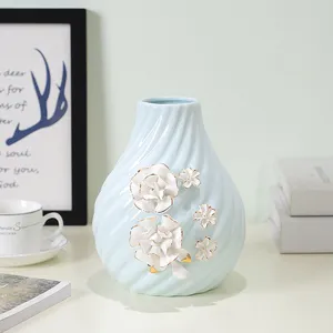 Modern Simple Fashion Elegant Hand Made Gild Blue Ceramic Vase For Living Room Decor thumbnail-2