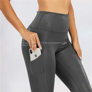 High Strength Sports Yoga Leggings With Pockets Women Workout Shiny Pants thumbnail-2
