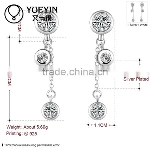 2015 Newest Style With Three Diamond Sliver Plated Earrings thumbnail-3