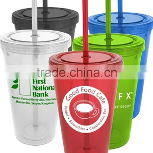 BPA Free Double Wall Plastic Cups With Straw Double Wall Tumbler - 16OZ thumbnail-4