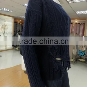 Women Crew Neck Long Sleeve Jersey Knit Pullover Sweater2016 Fall/winter Viscose/nylon/wool thumbnail-3