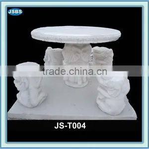 Outdoor White Stone Elephant Table and Bench thumbnail-1