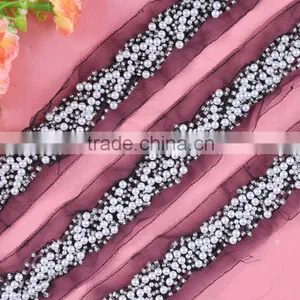 Handmade Fashion White Pearl Beaded Lace Trimmings for Dresses WTP-1335 thumbnail-1