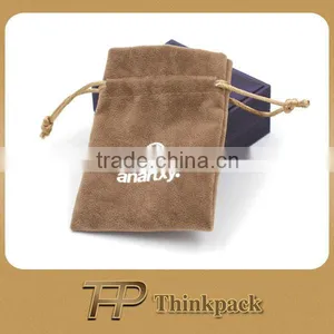 Chinese Custom Logo Printed Brown Velvet Pouch thumbnail-1