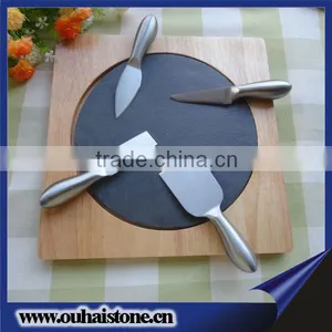 Square Wooden Base Full Sets Slate Stone Round Service Plate thumbnail-1