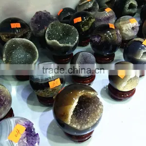 Natural Agate Geode Amethyst Geode Sphere Smile Crystal Ball thumbnail-1
