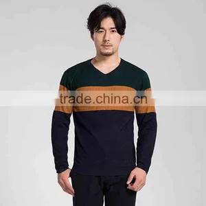 Newest Design High Quality V Collar Long Sleeve Big Stripes Pullover Thermal Underwear for Men thumbnail-1