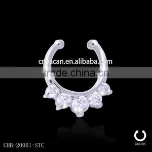 Five Paved Gem Gold IP Colored Nose Ring thumbnail-3