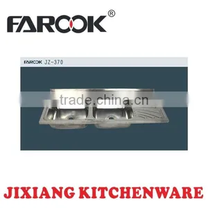 JZ-370 120*50cm Double Bowl Stainless Steel Sink With Drainboard thumbnail-1