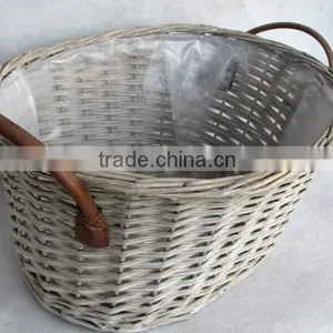 100%Handmade Plastic Lined Grey Wicker Baskets for Plants With Leather Handles thumbnail-2