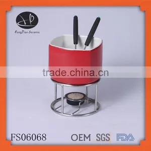Ceramic Chocolate Fondue Pot and Fondue Fork Stainless Steel,red Fondue Set Chocolate,chinese Fondue Set thumbnail-1