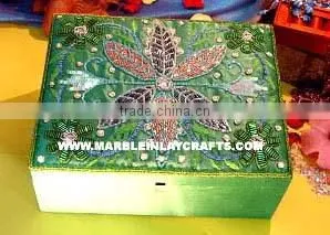 Green Color Zari Embroidery Jewelry Box thumbnail-1