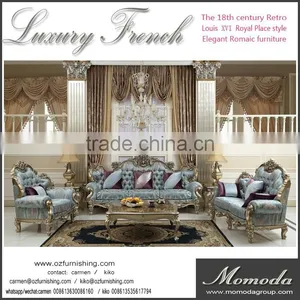 C-D1-2 Royal Luxury Fabric Couch Neoclassic Rococo Style French Solid Wood Fabric Sofa Chair Furniture thumbnail-4