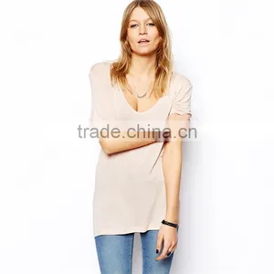 Womens Deep v Neck Short Sleeve Plain Peruvian Cotton t Shirt thumbnail-1