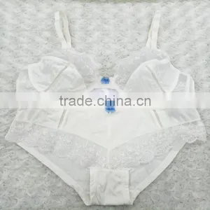 New Design Young Ladies White Embroidered Blue Bow Bra and Panty Set thumbnail-1