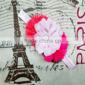 Boutique Chiffon Chic Flower Covered Headbands Beaded Pearl and Rhinestone Buttons thumbnail-5