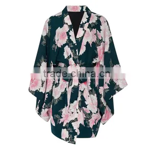 Oriental Japanese Design Full Sleeve Chiffon Kimono Floral Bridesmaid Robe thumbnail-4