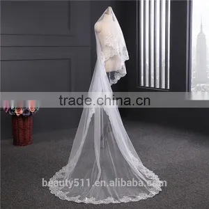 2017 Wholesale New Grance Long Lace Bridal Wedding Veil Fashionable Long Tulle HL23 thumbnail-4