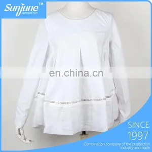 Ladies Round Neck Plus Size Flower Shape Woman Cotton Shirt thumbnail-1