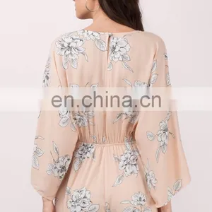 Peach Floral Print Summer Romper Fashion Women Clothing thumbnail-3