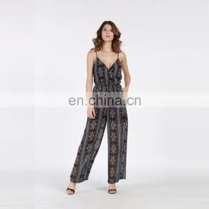 Mexican Summer Long Chiffon Casual Women Jumpsuit With Small Spots Printed thumbnail-2