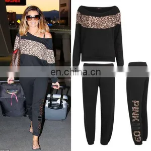 Sports Tracksuit Leopard Print Sweatshirt Sweatpants Jogging Suits Wholesale thumbnail-1