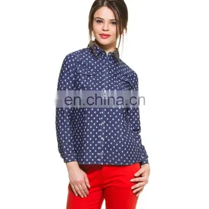 Ladies Summer Fashion Tops INDIGO DENIM FULL SLEEVED SHIRT thumbnail-3