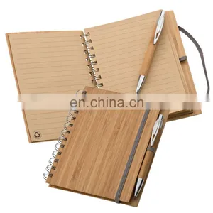 New Eco-friendly Natural Genuine Bamboo Spiral 70sheets Notebook Orgnizer Set With Bamboo Ball Pen and Ruler thumbnail-1