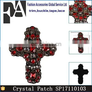 Custom Beading Rhinestones Red Gold Cross Design Sew On Patches thumbnail-5