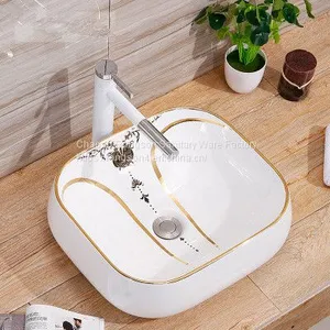 Bathroom Apartment Tabletop Installtion Oval Ceramic Colored no Hole Wash Hand Basin Sink From Chaozhou Manufacturer thumbnail-2