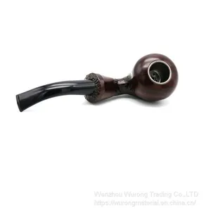 160mm Length Wooden Resin Short Tobacco Pipe With Small Red Bending Head for Smoking thumbnail-1